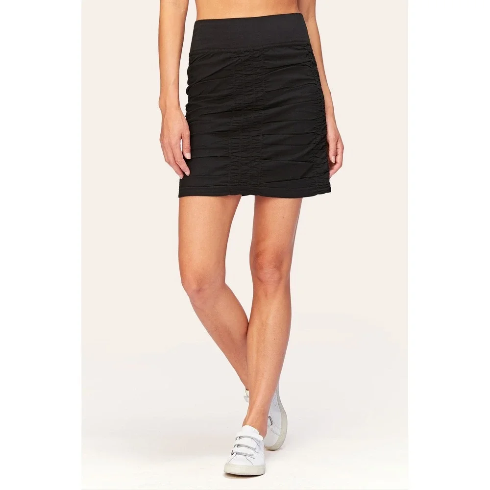 XCVI Wearables Core Short Ruched Trace Mini Skirt Black Cotton Stretch Large